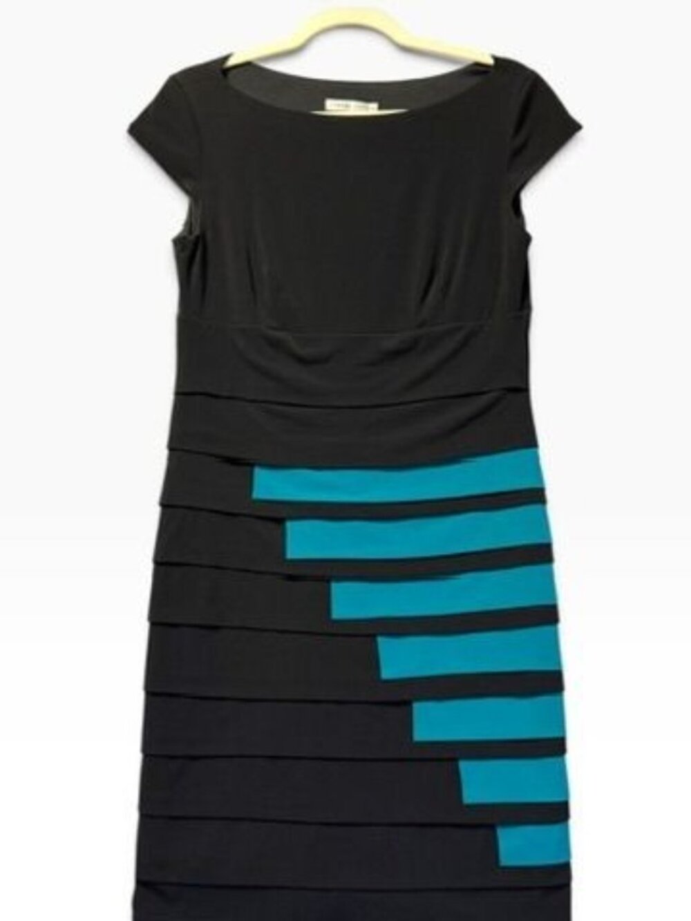Sandra Darren Black & Teal Tiered Cap Sleeve Dress Size 10